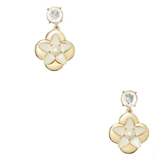 Kate Spade Cream Window Seat Floral Bouquet Rhinestone Pearl Dangle Drop Earring - Picture 2 of 11